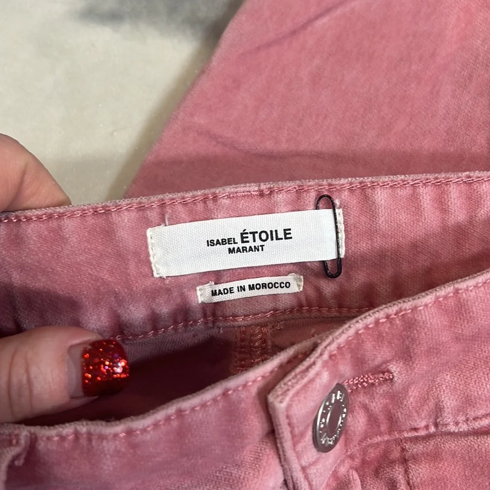 Isabel Marant Etoile High Waisted Anyree Pink Velvet Pants Size 10 (US) - Picture 2 of 8